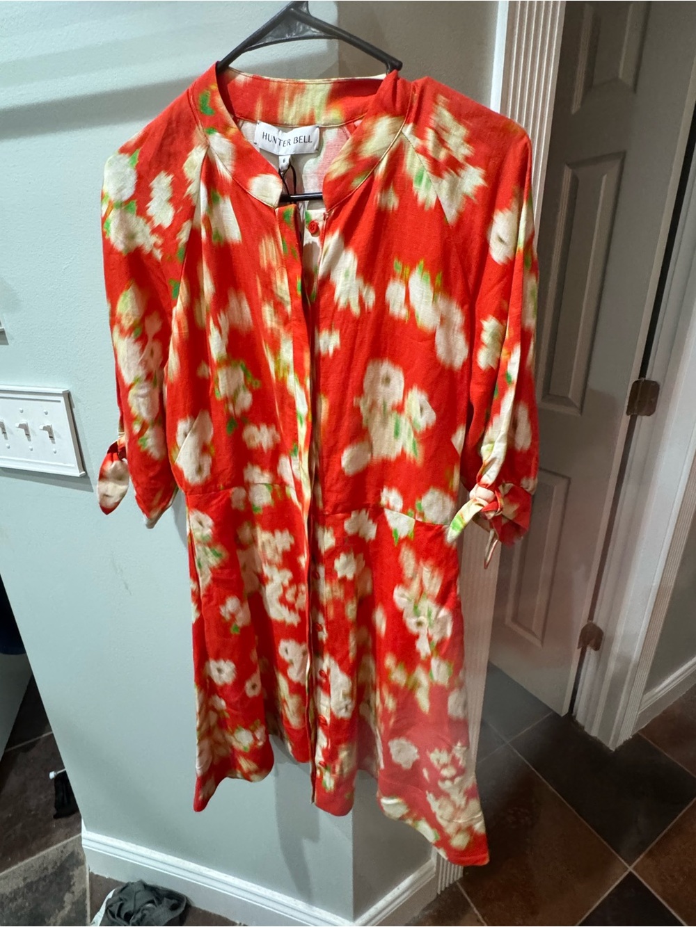 HUNTER BELL Red Floral Tie-Sleeve Tunic Top